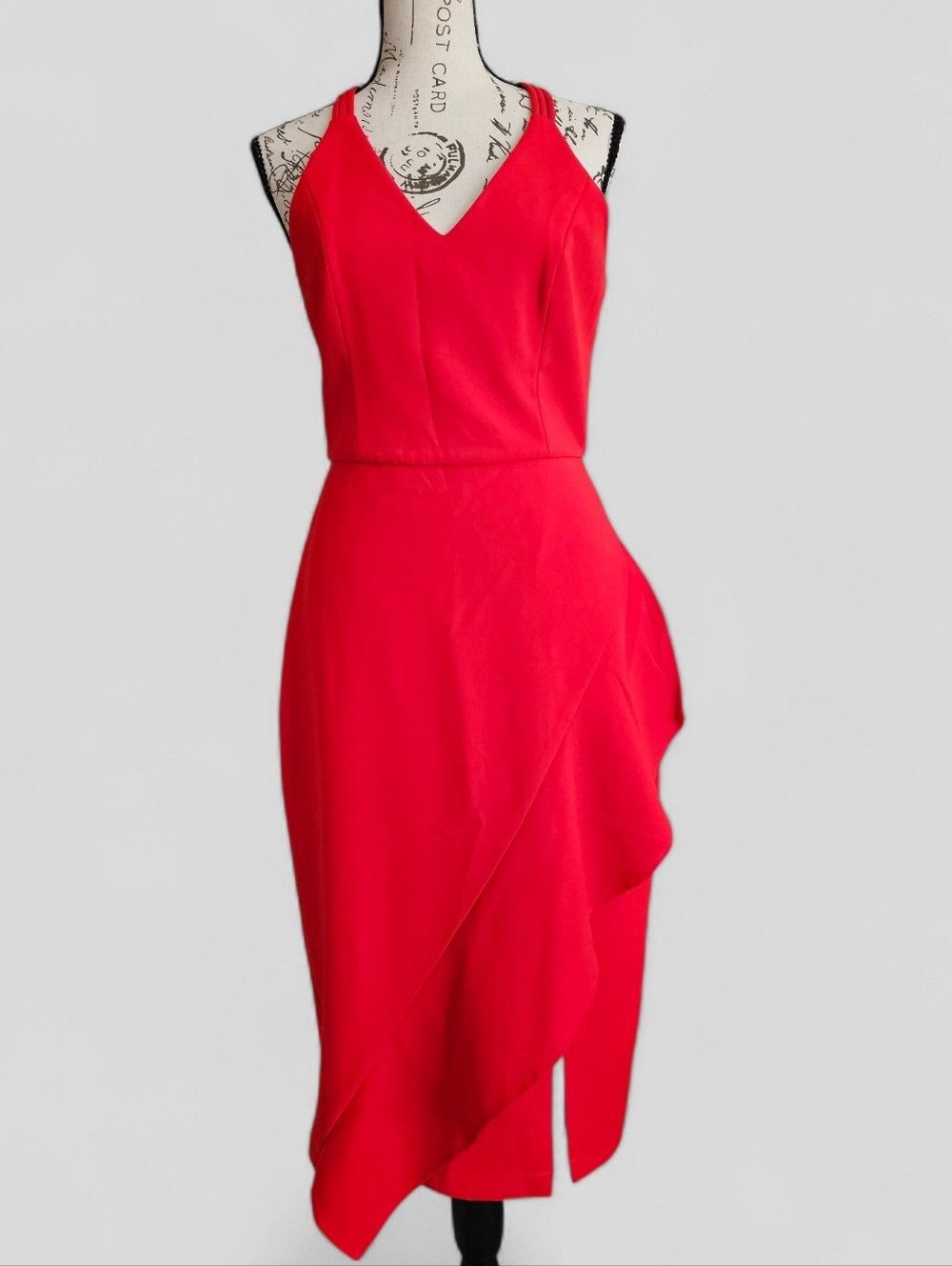 Red Asymmetrical Dress with Ruffle Detail